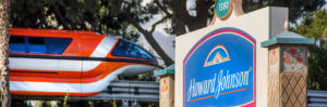 Howard Johnson Anaheim hotel sign and tram