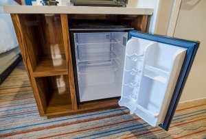 hotel fridge at Howard Johnson Anaheim