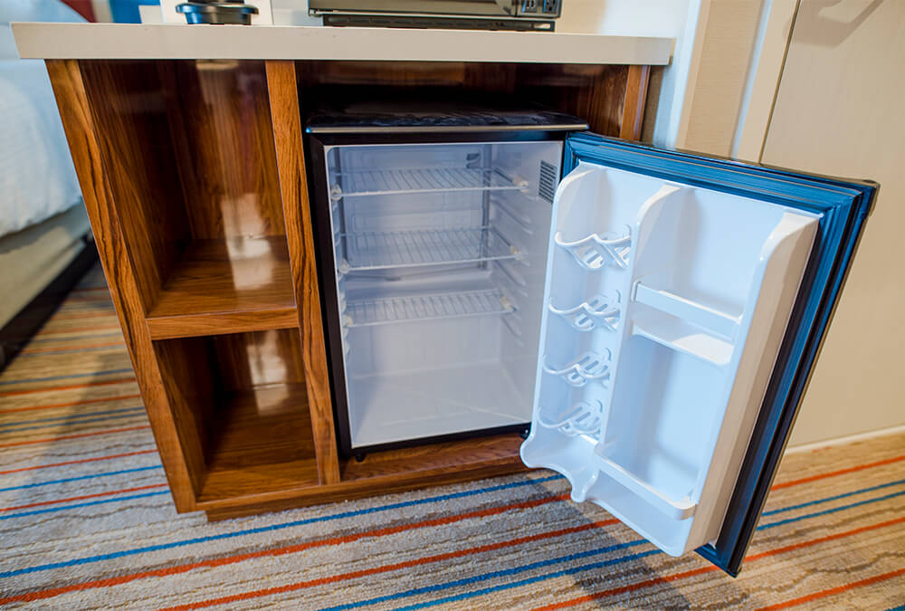 hotel fridge at Howard Johnson Anaheim