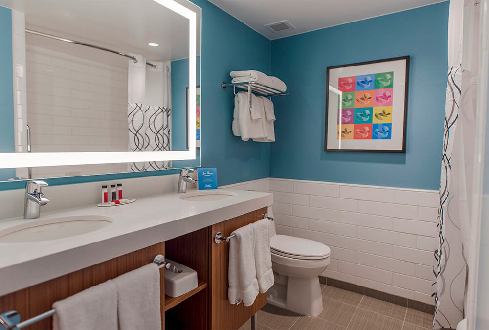 hotel bathroom at Howard Johnson Anaheim