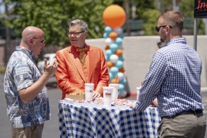 pop culture historian, Charles Phoenix, interacts with guests at the Howard Johnson Anaheim retro re-do event