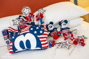 Fourth of July Disney accessories on a bed