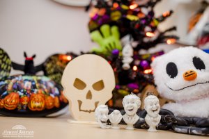 Halloween themed decorations on a table