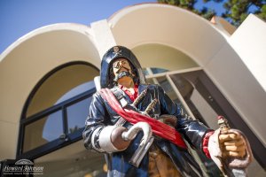 a statue of a pirate in front of Howard Johnson Anaheim